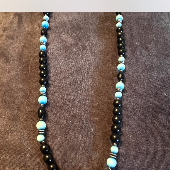 Onyx & Turquoise accent Beaded 26" long Boho Artisan Necklace. New. - Picture 1 of 3